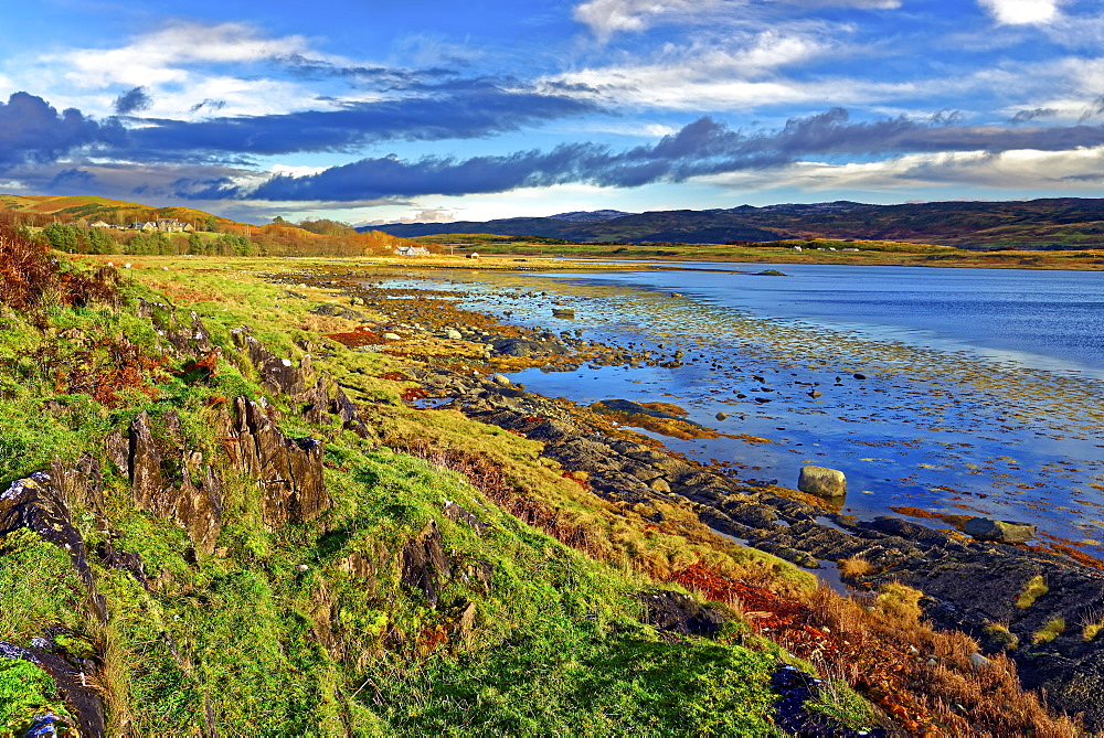 A view across the remote Loch Na Cille at low tide in the Scottish Highlands, Scotland, United Kingdom, Europe