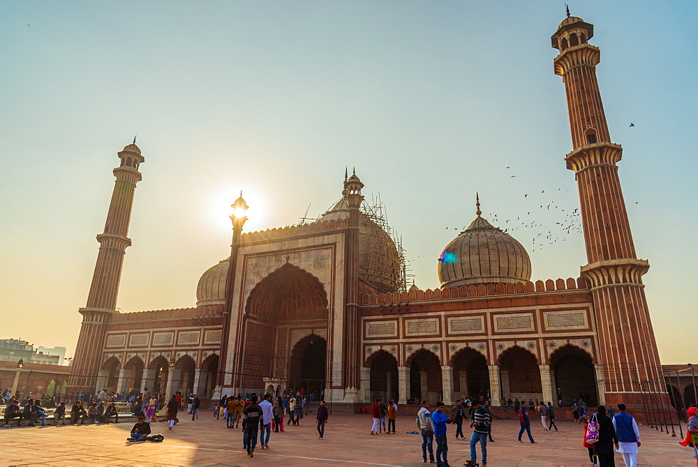 Sunset at Jama Masjid, Old Delhi, India, Asia