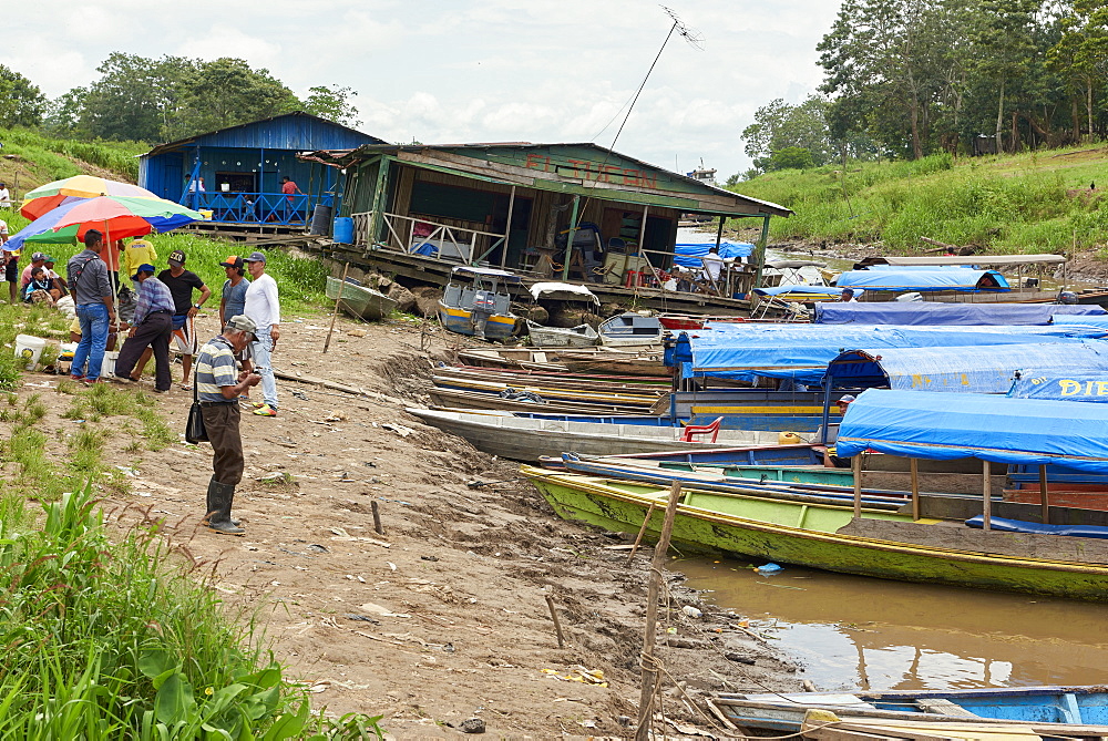 Locals at the port of Leticia, where boats leave for local communities in the rainforest, Leticia, Colombia, South America