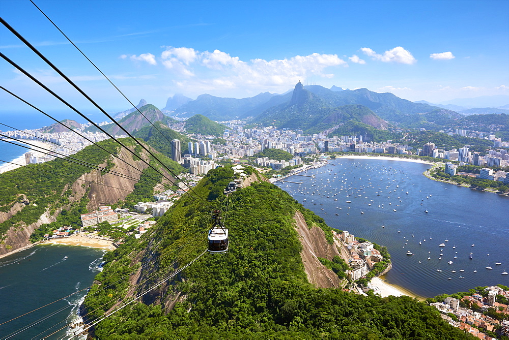 Rio de Janeiro seen from atop Sugarloaf mountain with, Guanabara Bay to the right and Praia Vermelha to the left, Rio de Janeiro, Brazil, South America