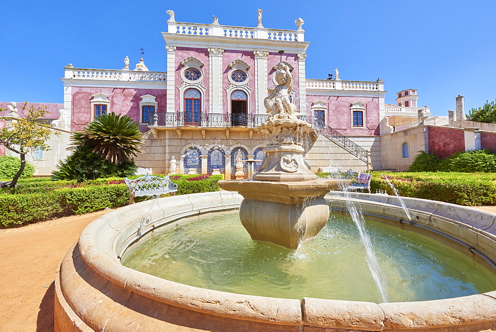 Water fountain at the entrance to Estoi Palace, in the Algarve, Portugal, Europe