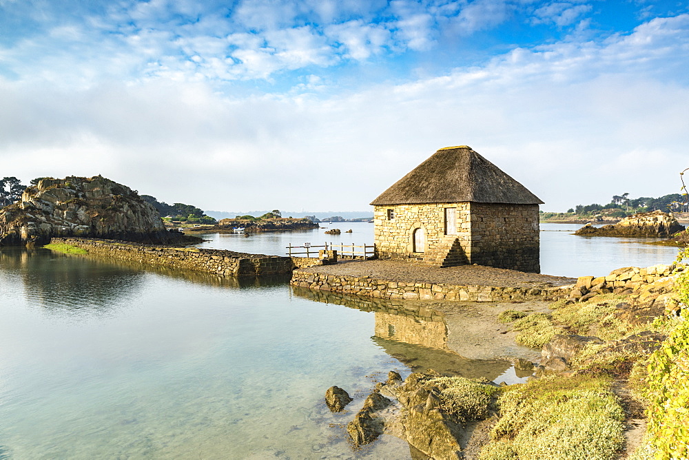 Tide mill on Brehat island, Cotes-d'Armor, Brittany, France, Europe