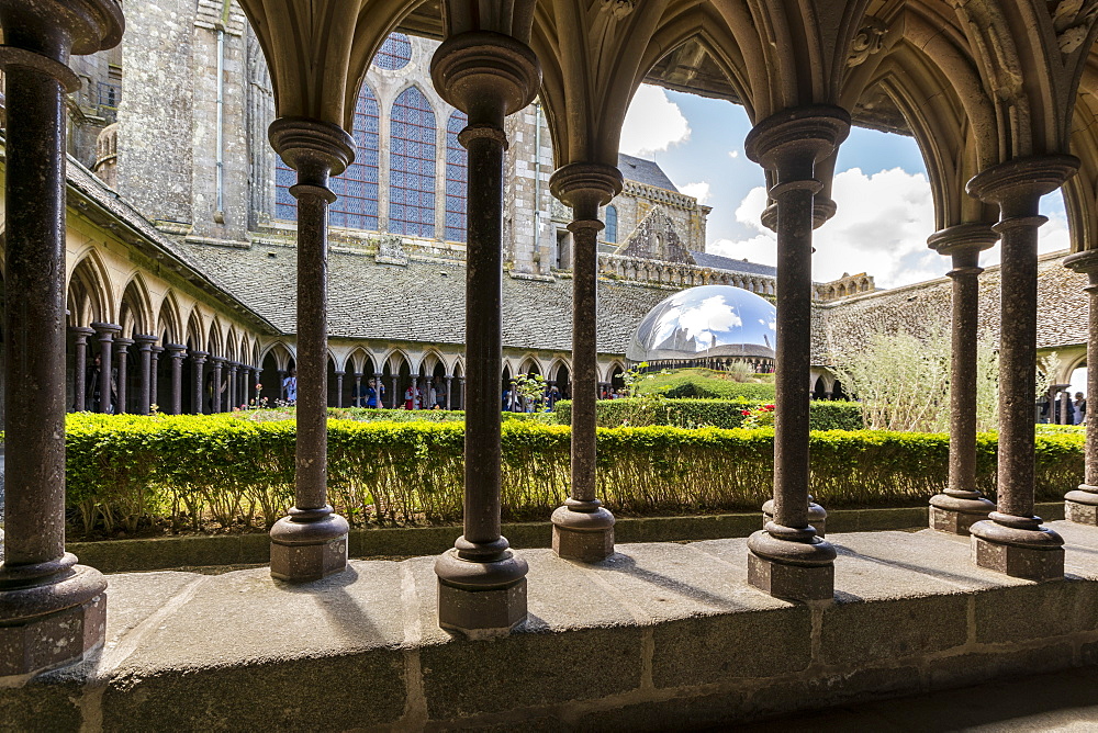 Sculpture in the cloister of Mont Saint-Michel Abbey, UNESCO World Heritage Site, Mont-Saint-Michel, Normandy, France, Europe