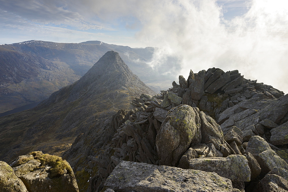 Tryfan, viewed from the top of Bristly Ridge on Glyder Fach, Snowdonia, Wales, United Kingdom, Europe