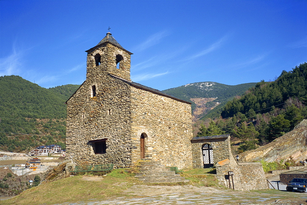 The small stone Sant Cristofol church at Anyos in Andorra, Europe