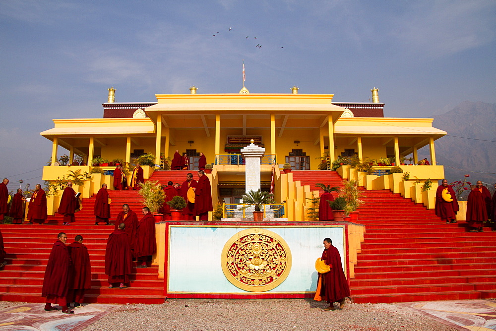 Buddhist monks and the Karmapa temple, Gyuto Tantric Monastery, Dharamsala, Himachal Pradesh, India, Asia