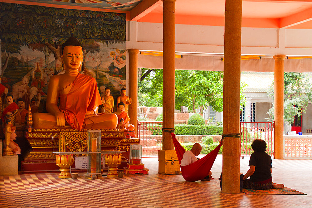 A Buddhist nun in her temple in Siem Reap, Cambodia, Indochina, Southeast Asia, Asia