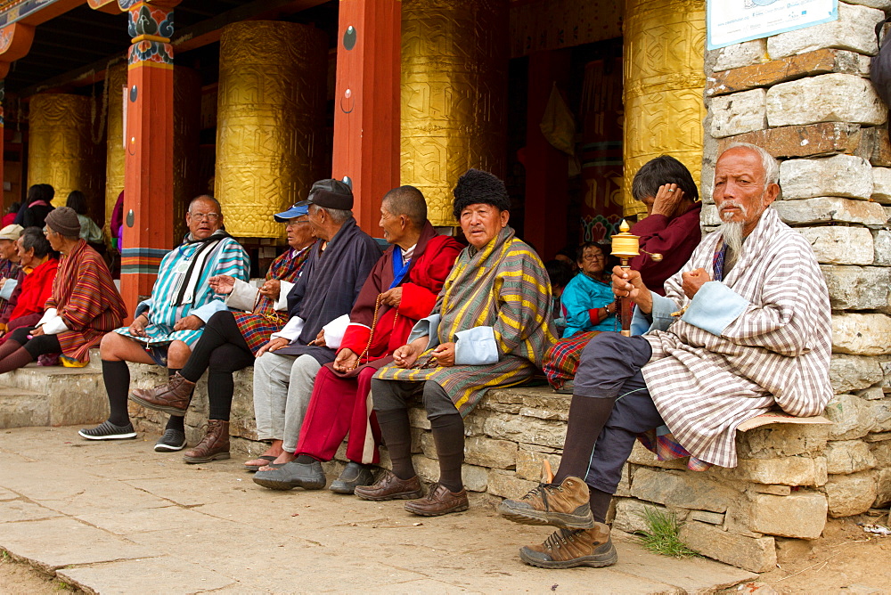 The Memorial Stupa and Buddhist devotees, Thimphu, Bhutan, Asia