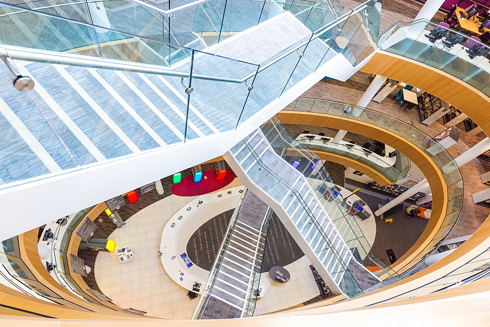 Staircases running through Liverpool Central Library, one of the largest and most beautiful public libraries in the UK, Liverpool, Merseyside, England, United Kingdom, Europe