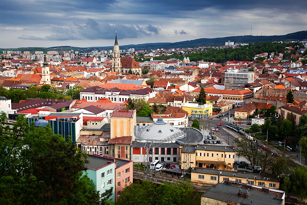 View on Cluj-Napoca from the Citadel Hill with Saint Michael's Church, Cluj-Napoca, Transylvania, Romania, Europe