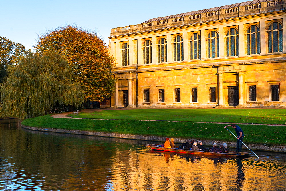 Punting on River Cam with Trinity College's Wren Library, Cambridge University, Cambridge, Cambridgeshire, England, United Kingdom, Europe