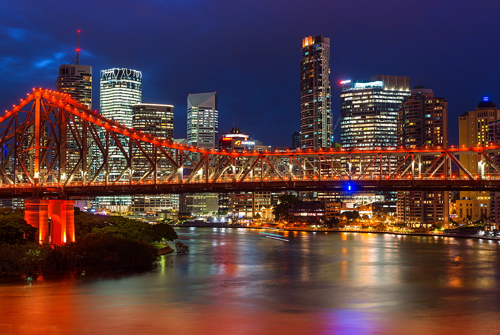 Story Bridge and Brisbane city skyline after dark, Queensland, Australia, Pacific