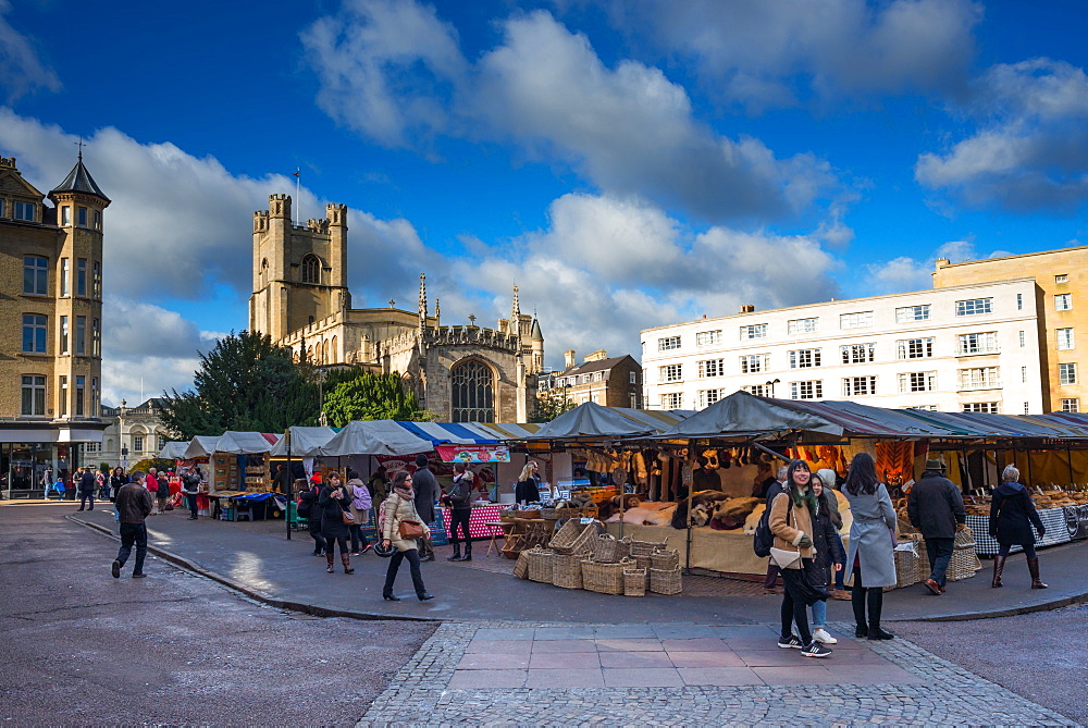 Market Square with Great St. Marys Church, Cambridge, Cambridgeshire, England, United Kingdom, Europe