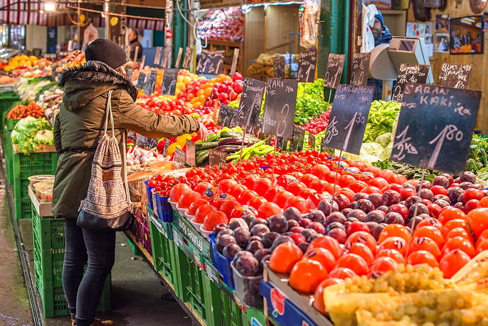 Fruit and vegetables on display at Naschmarkt open food market, Vienna, Austria, Europe