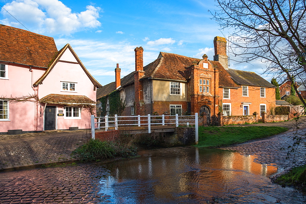 Ye Olde River House built 1490 opposite the ford at picturesque Kersey village, Suffolk, England, United Kingdom, Europe