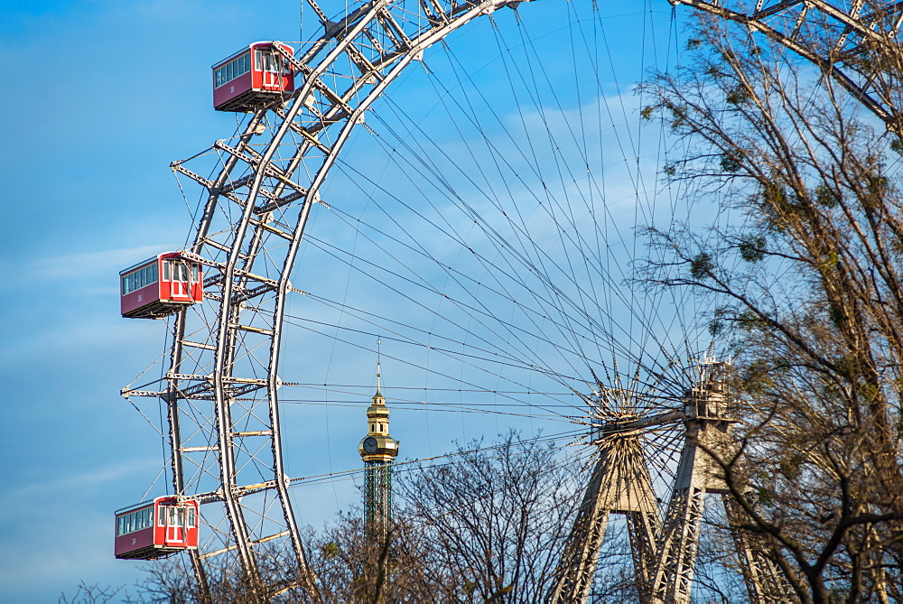 Historic Vienna Giant Ferris Wheel (Riesenrad) in Prater, Vienna, Austria, Europe