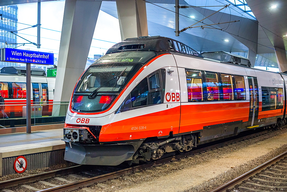 OBB Talent railcar train at Vienna Central station (Hauptbahnhof), Austria, Europe