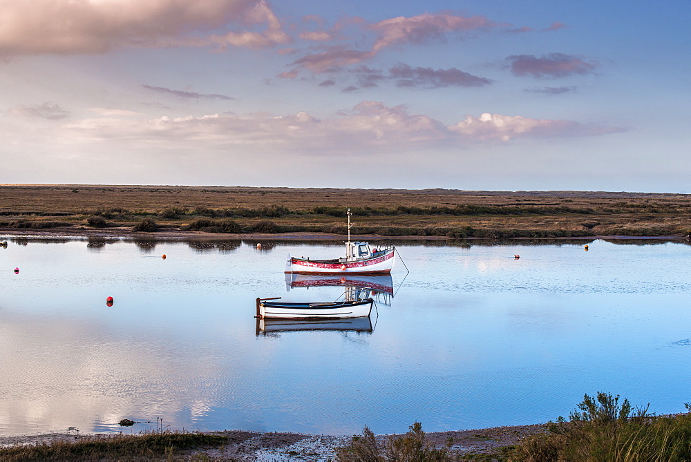 Views from Norfolk Coast path National Trail near Burnham Overy Staithe, Norfolk, East Anglia, England, United Kingdom, Europe