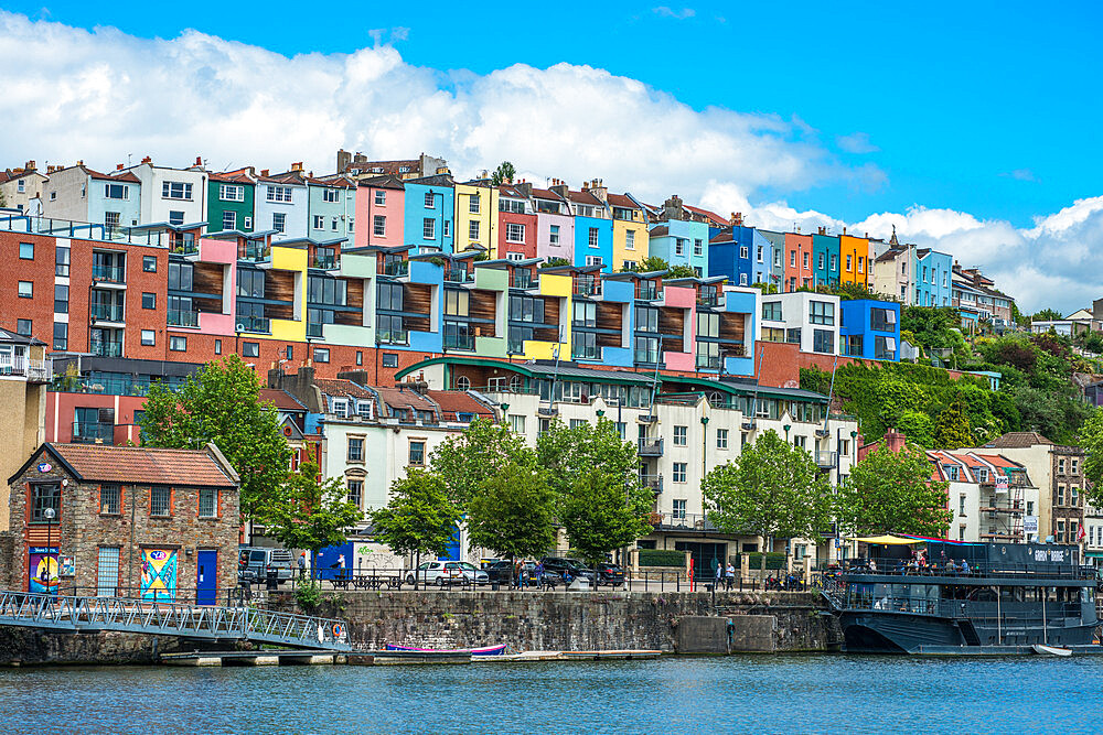 Colourful houses overlooking the River Avon at Hotwells district of Bristol, Avon, England, United Kingdom, Europe