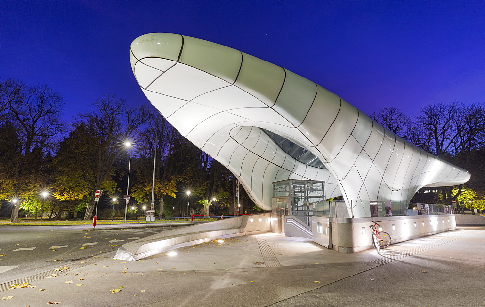 Hungerburg station at dusk, designed by Zaha Hadid, Innsbruck, Tyrol, Austria, Europe