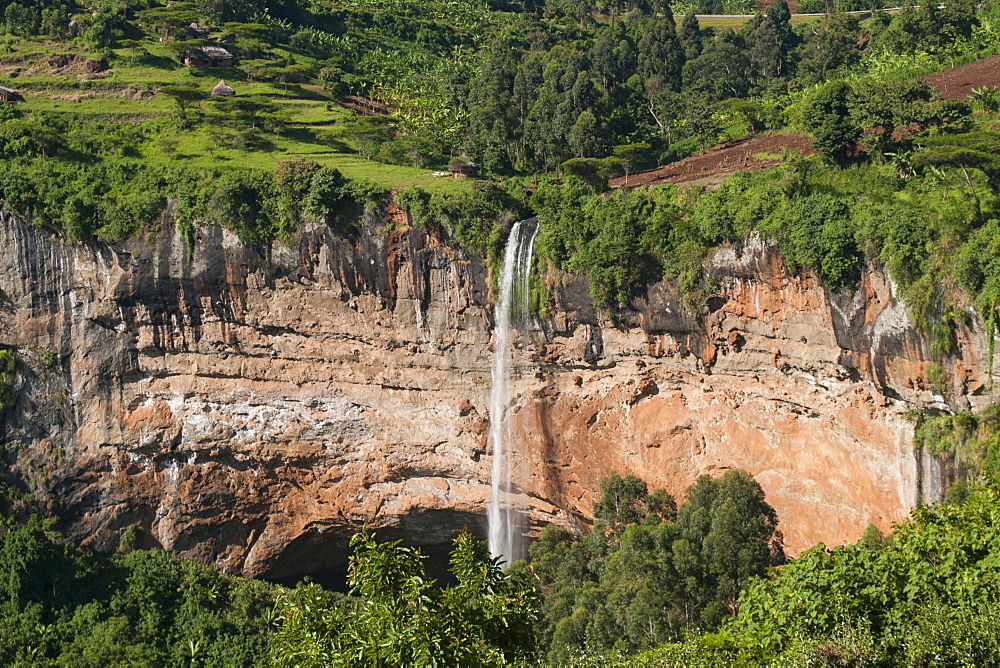 A view down on Sipi Falls in Eastern Uganda, Uganda, Africa