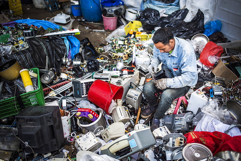 Plastic recycling centre, New Territories, Hong Kong, China, Asia