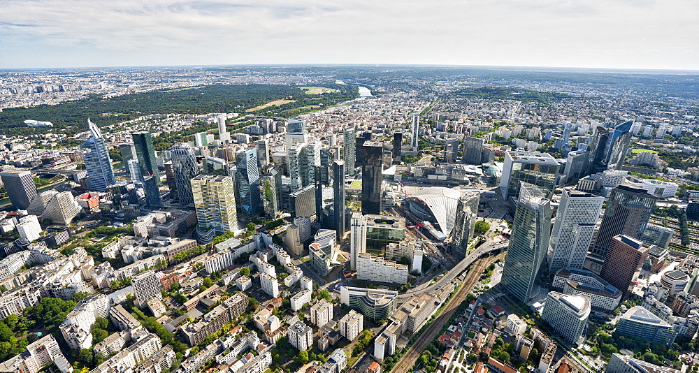 Aerial view of Financial District, La Defense, Paris, France, Europe