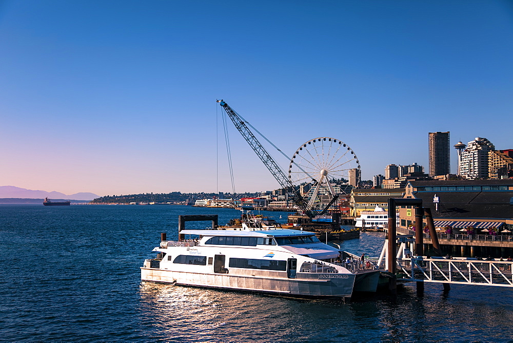 King County Water Taxi is about to leave docks, Seattle, Washington State, United States of America, North America