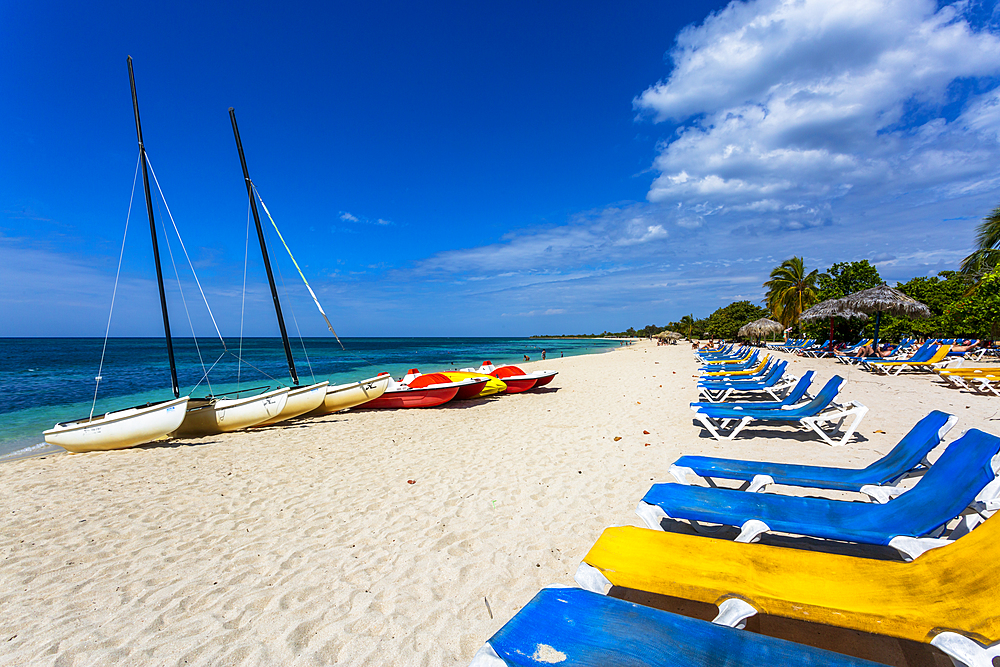 Boats on the beach Playa Ancon near Trinidad, Trinidad, Cuba, West Indies, Caribbean, Central America