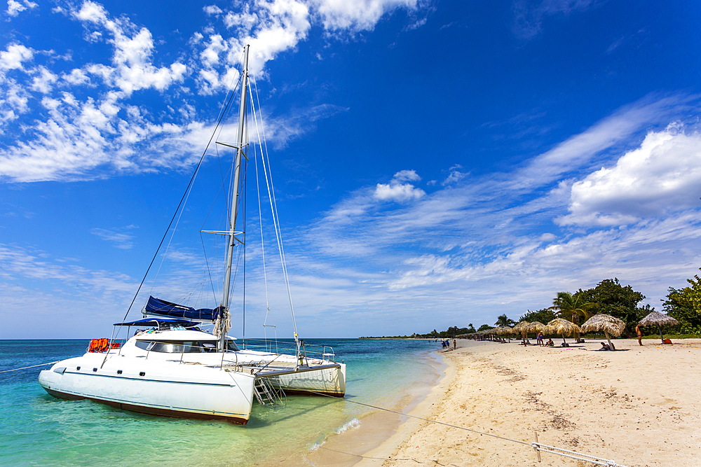 Yacht near the beach Playa Ancon near Trinidad, Trinidad, Cuba, West Indies, Caribbean, Central America