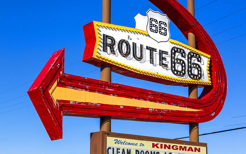 Route 66 Motel Sign, Kingman, Arizona, United States of America, North America