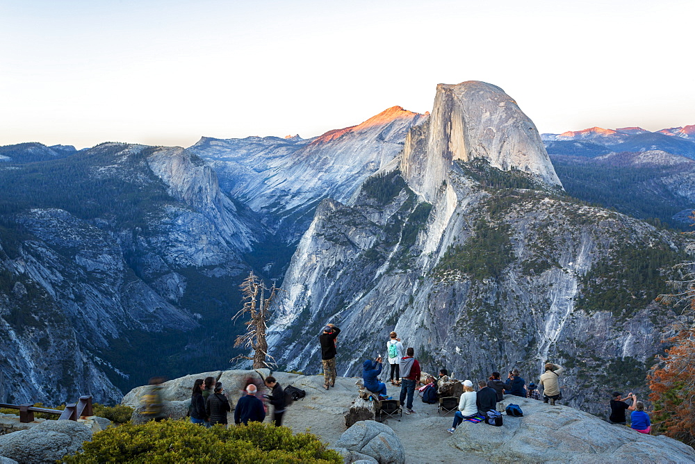 Half Dome and Yosemite Valley viewed from Glacier Point at dusk, Yosemite National Park, UNESCO World Heritage Site, California, United States of America, North America