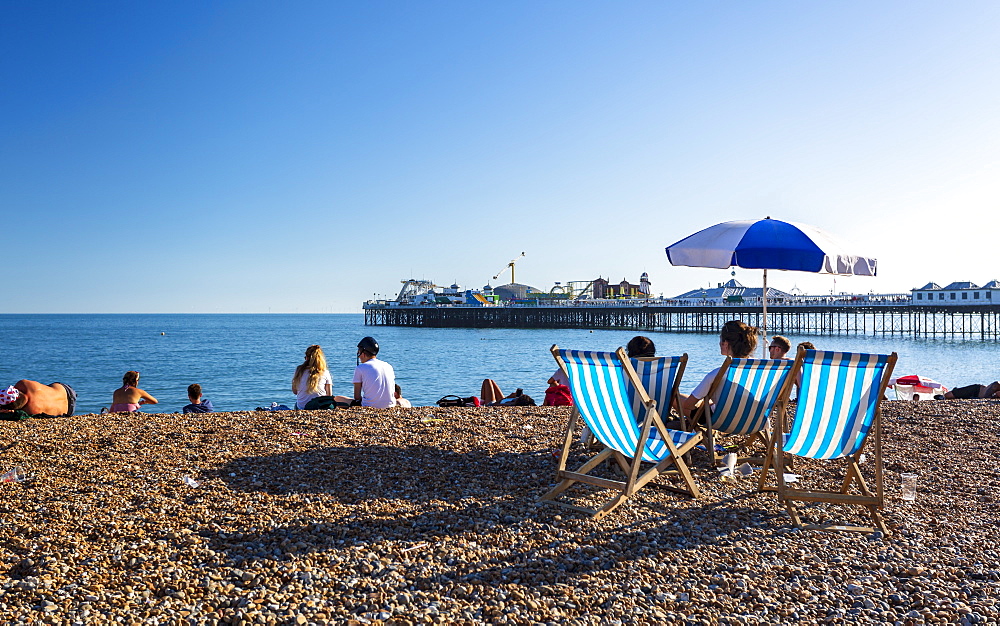 Brighton Palace Pier and beach, Brighton and Hove, East Sussex, England, United Kingdom, Europe