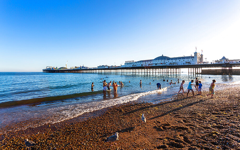 Brighton Palace Pier and beach, Brighton and Hove, East Sussex, England, United Kingdom, Europe