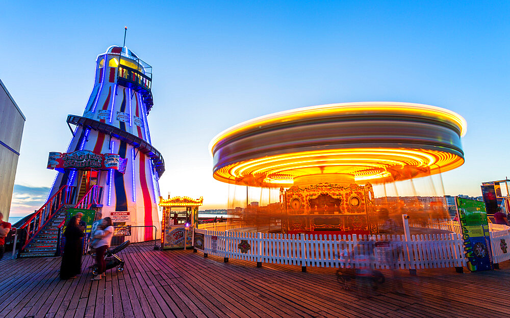 Brighton Palace Pier at dusk, Brighton, East Sussex, England, United Kingdom, Europe