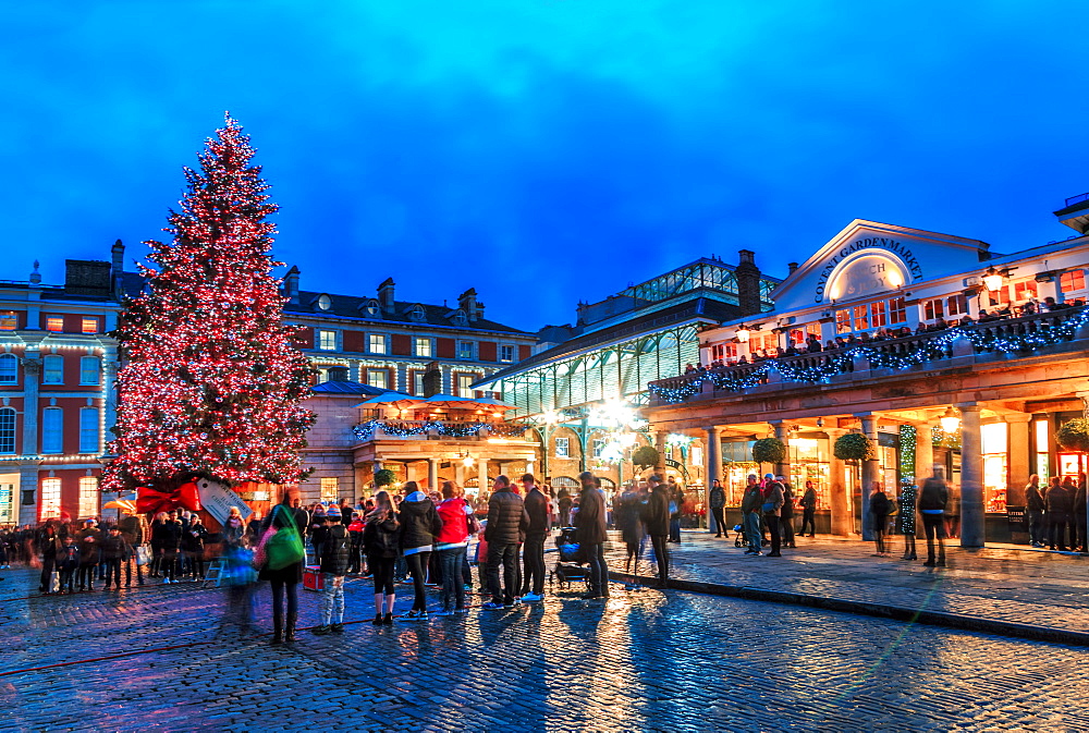 Christmas tree at Covent Garden, London, England, United Kingdom, Europe