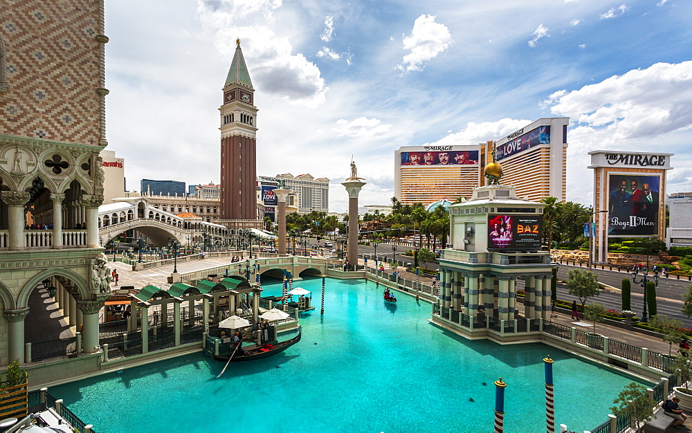 View of canal from The Venetian Hotel and Casino, The Strip, Las Vegas Boulevard, Las Vegas, Nevada, United States of America, North America