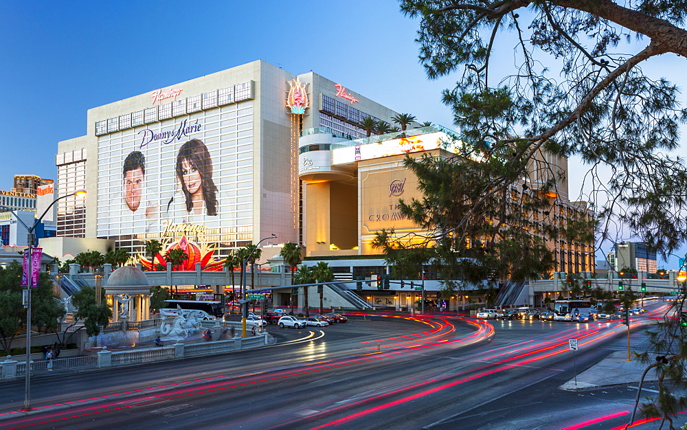 Flamingo Casino and traffic, The Strip, Las Vegas Boulevard, Las Vegas, Nevada, United States of America, North America