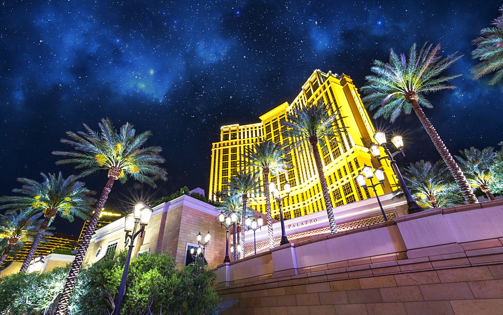 Palazzo hotel at night, The Strip, Las Vegas Boulevard, Las Vegas, Nevada, United States of America, North America