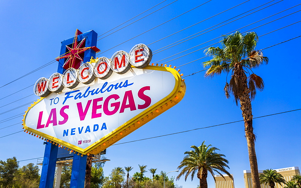 View of Welcome to Fabulous Las Vegas sign on The Strip, Las Vegas Boulevard, Las Vegas, Nevada, United States of America, North America