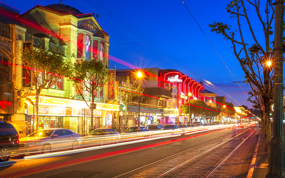 Jefferson Steet at night, Fishermans Wharf, San Francisco, California, United States of America, North America