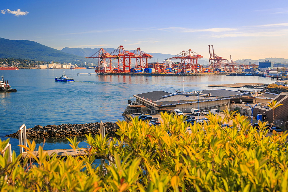 View of North Vancouver, Waterfront and Harbour from Granville Plaza, Vancouver, British Columbia, Canada, North America