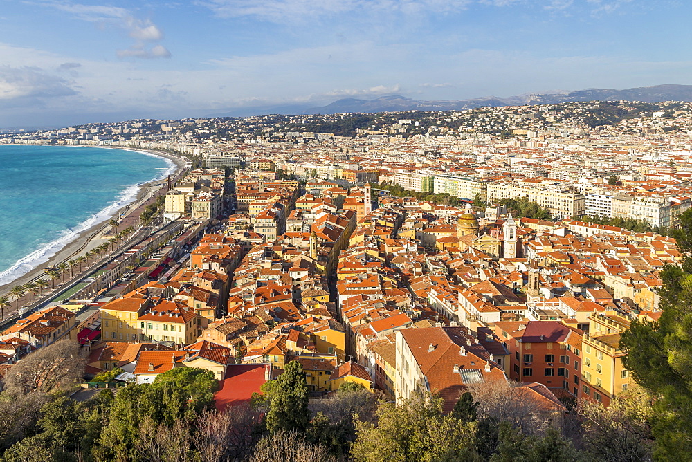 View from Castle Hill down to the old town of Nice, Alpes Maritimes, Cote d'Azur, French Riviera, Provence, France, Mediterranean, Europe