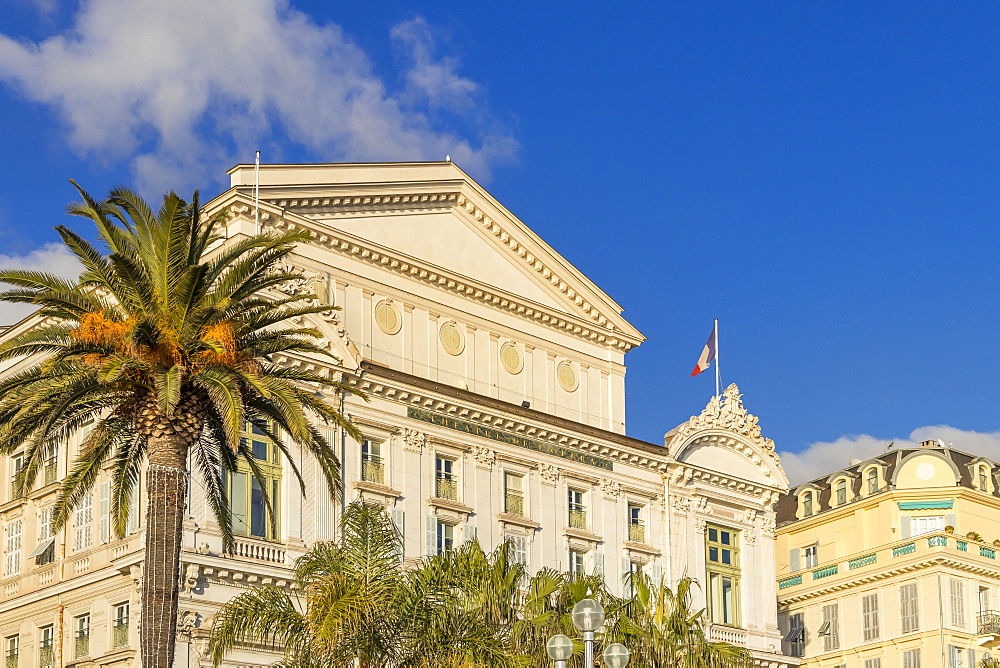 Facade of the Opera House at Promenade des Anglais, Nice, Alpes Maritimes, Cote d'Azur, French Riviera, Provence, France, Europe