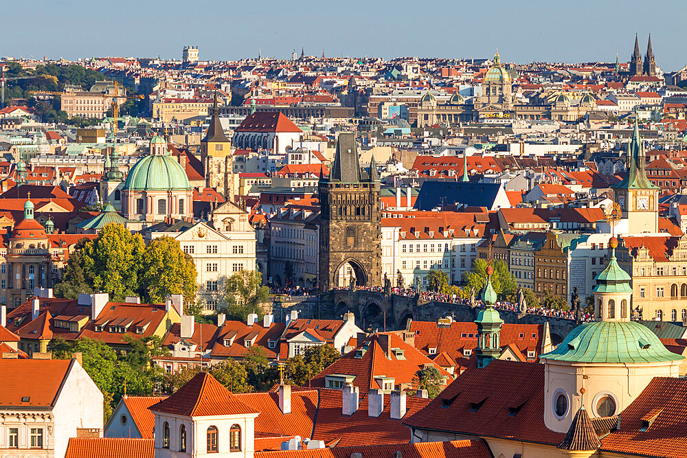 Elevated view from the Southern Garden at Prague Castle over the Old Town, UNESCO World Heritage Site, Prague, Czech Republic (Czechia), Europe