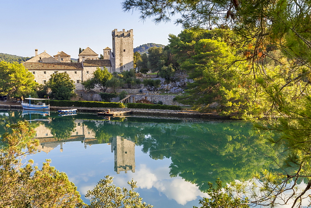 Monastery of Saint Mary at Veliko Jezero (Big lake) on Mljet Island, Croatia, Europe