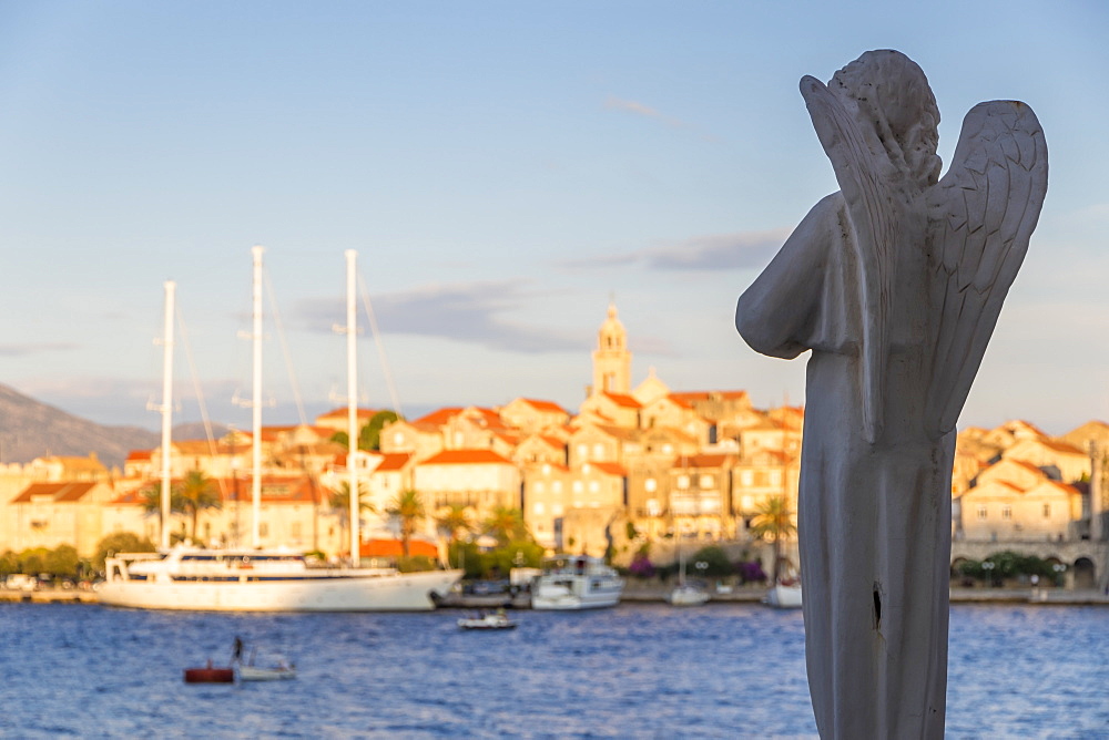 View to the old town of Korcula Town at sunset, Korcula, Croatia, Europe