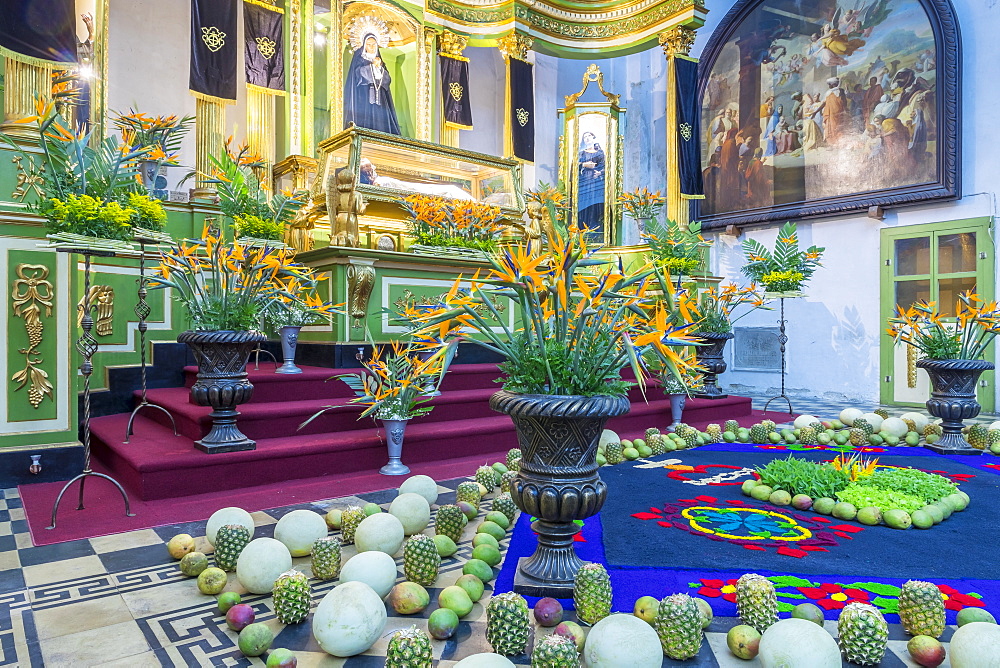 Vigil on the fourth weekend of Lent 2017 inside the church of the Escuela de Cristo in Antigua, Guatemala, Central America