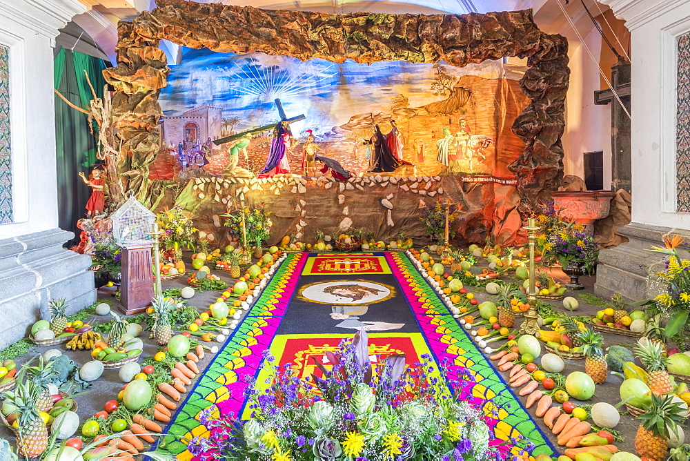 Vigil on the fourth weekend of Lent 2017 inside the La Merced Cathedral in Antigua, Guatemala, Central America