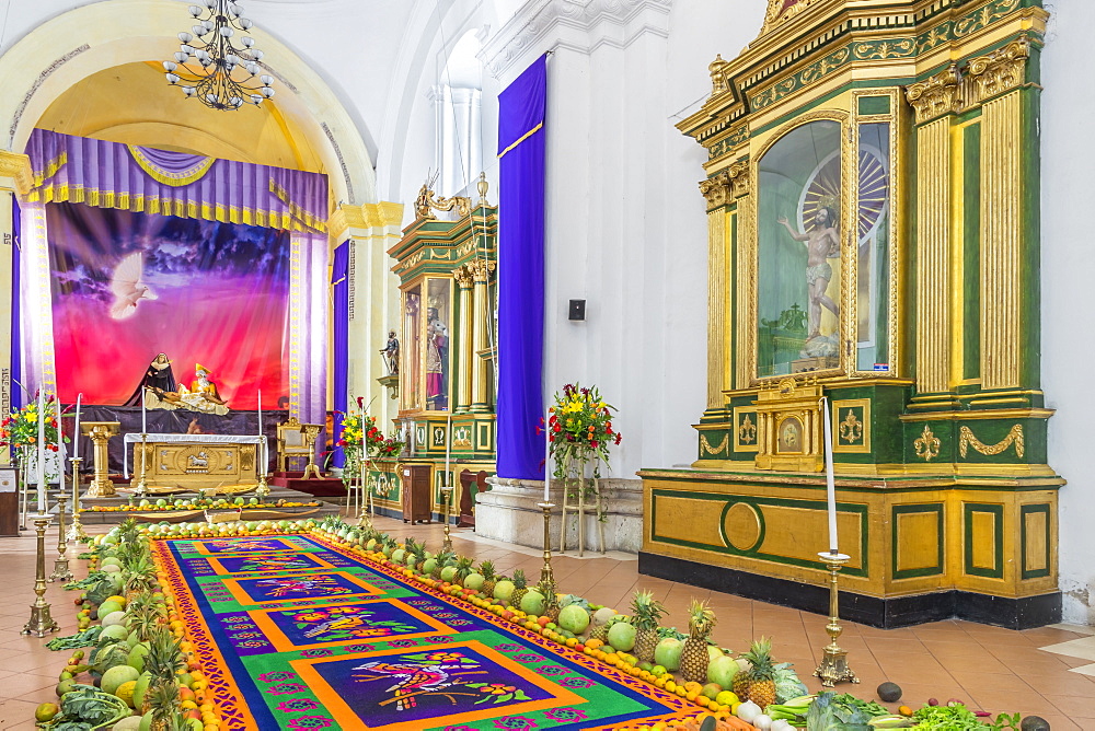 Vigil on the fifth weekend of Lent 2017 inside the Cathedral San Jose in Antigua, Guatemala, Central America